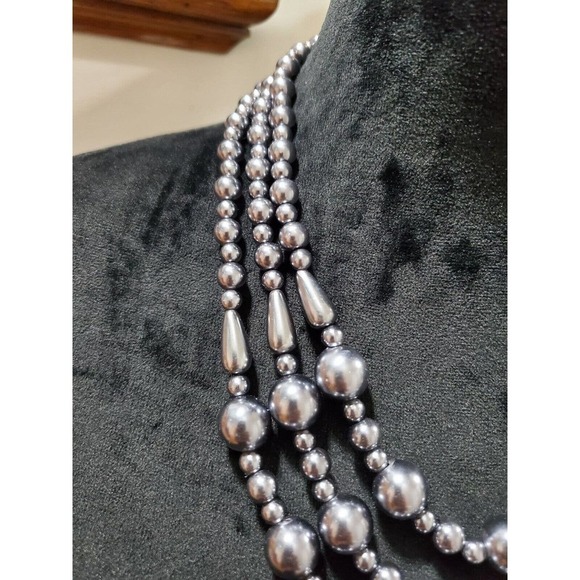 Women's Triple Standard Round Silver Balls Modern Necklace Pendant - Picture 3 of 8